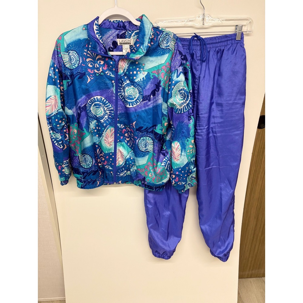 Vtg 90s Retro Track Suit Seashell Print Windbreaker Women Petite M Costume